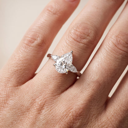Leila Three-Stone Pear Diamond Engagement Ring in White Gold - lifestyle.jpg