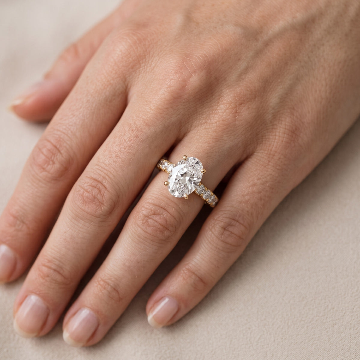Lynn Statement Pavé Oval Diamond Engagement Ring in Rose Gold - lifestyle.jpg