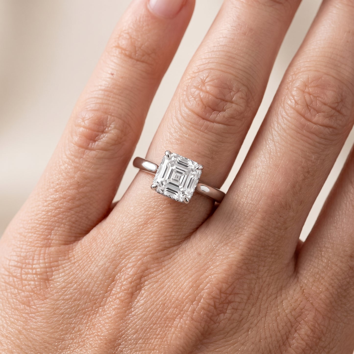 Mena Hidden Halo Asscher Diamond Engagement Ring in Silver - lifestyle.jpg