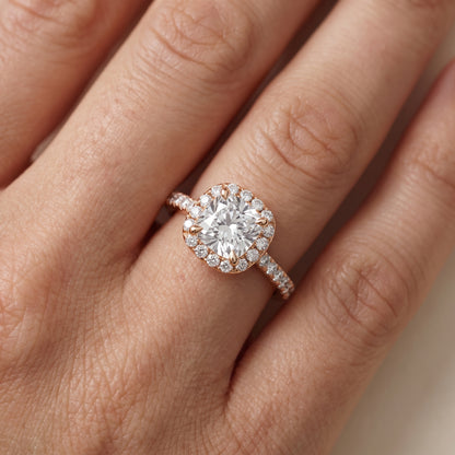 Amara Halo Claw Prong Cushion Diamond Ring in Rose Gold - lifestyle.jpg