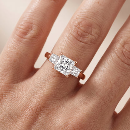 Selena Three-Stone Basket Princess Diamond Ring in Rose Gold - lifestyle.jpg
