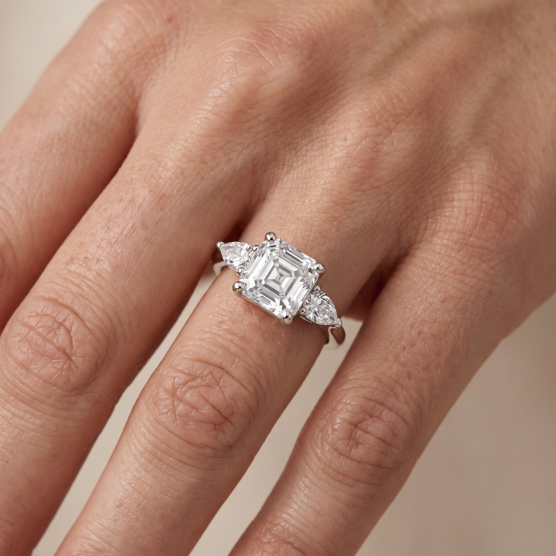 Faye Three-Stone Trellis Asscher Diamond Ring in White Gold - lifestyle.jpg