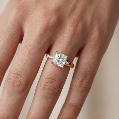 Rosie Solitaire Basket Radiant Diamond Engagement Ring in Rose Gold - lifestyle.jpg