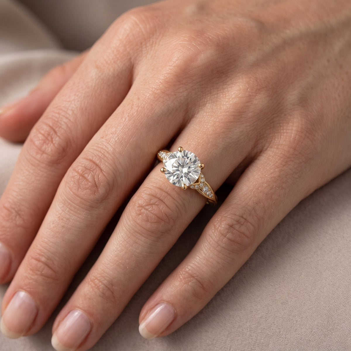 Aster Twist Pavé Round Diamond Engagement Ring in Yellow Gold - lifestyle.jpg