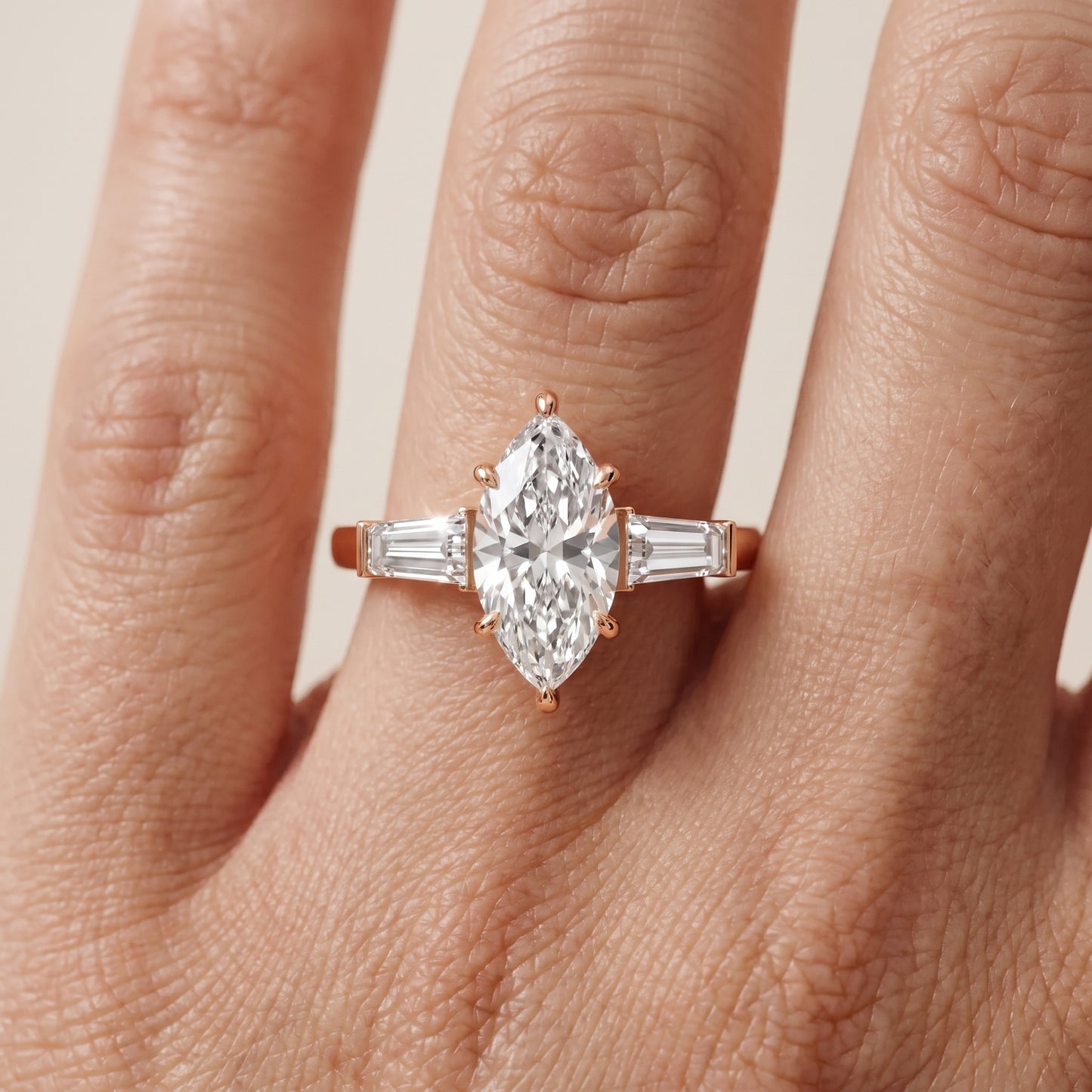 Zelda Tapered Baguette Marquise Diamond Engagement Ring in Rose Gold - lifestyle.jpg