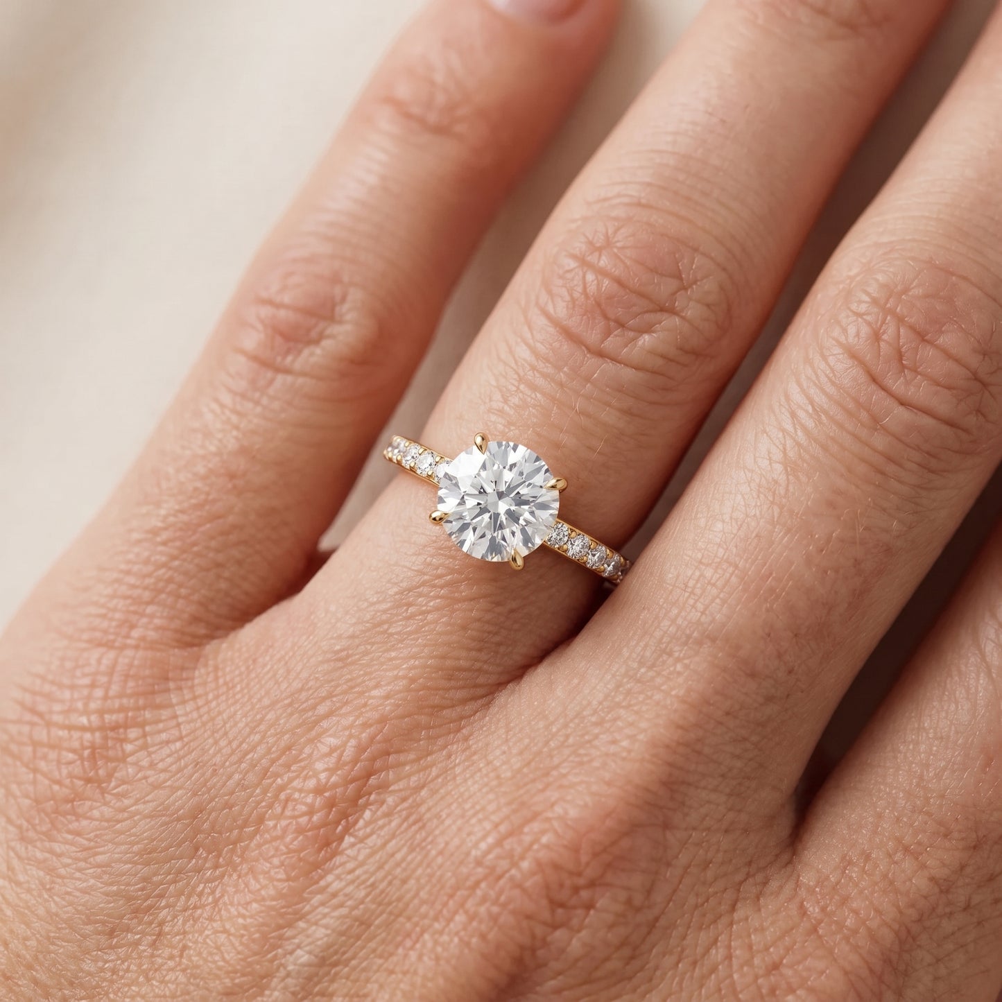 Aisha Pavé Solitaire Round Diamond Engagement Ring in Yellow Gold - lifestyle.jpg