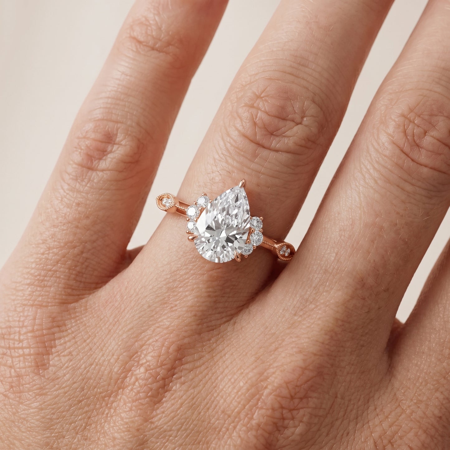 Naomi Vintage Milgrain Pear Diamond Engagement Ring in Rose Gold - lifestyle.jpg