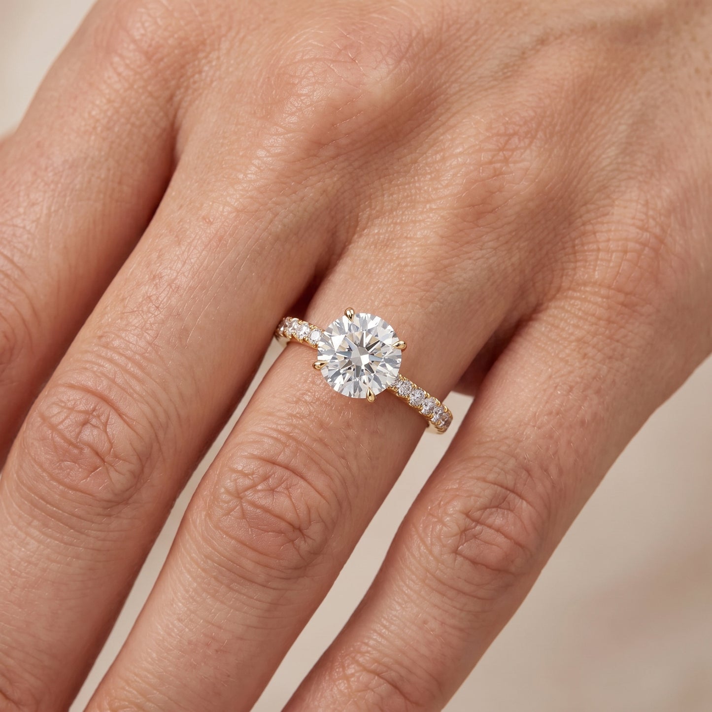 Gia Hidden Halo Pavé Round Diamond Ring in Yellow Gold - lifestyle.jpg