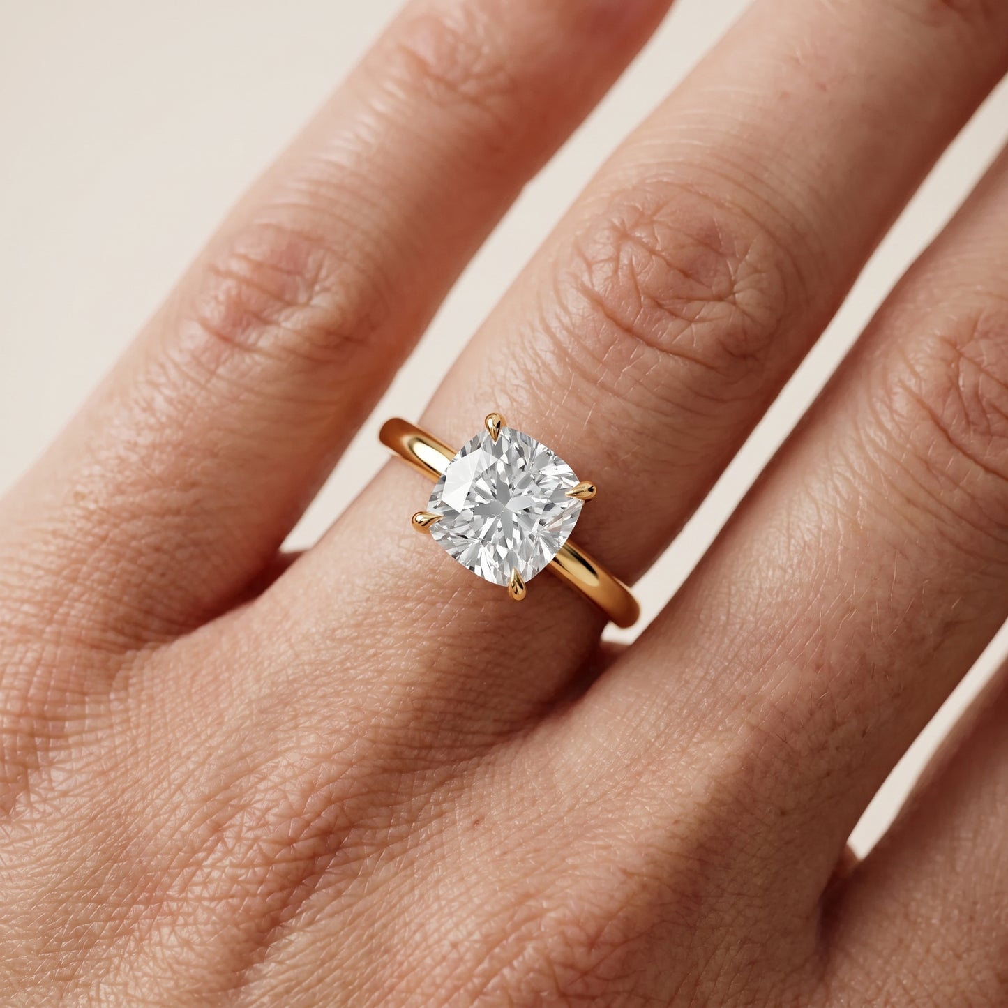 Lyla Petite Solitaire Cushion Diamond Engagement Ring in Yellow Gold - lifestyle.jpg