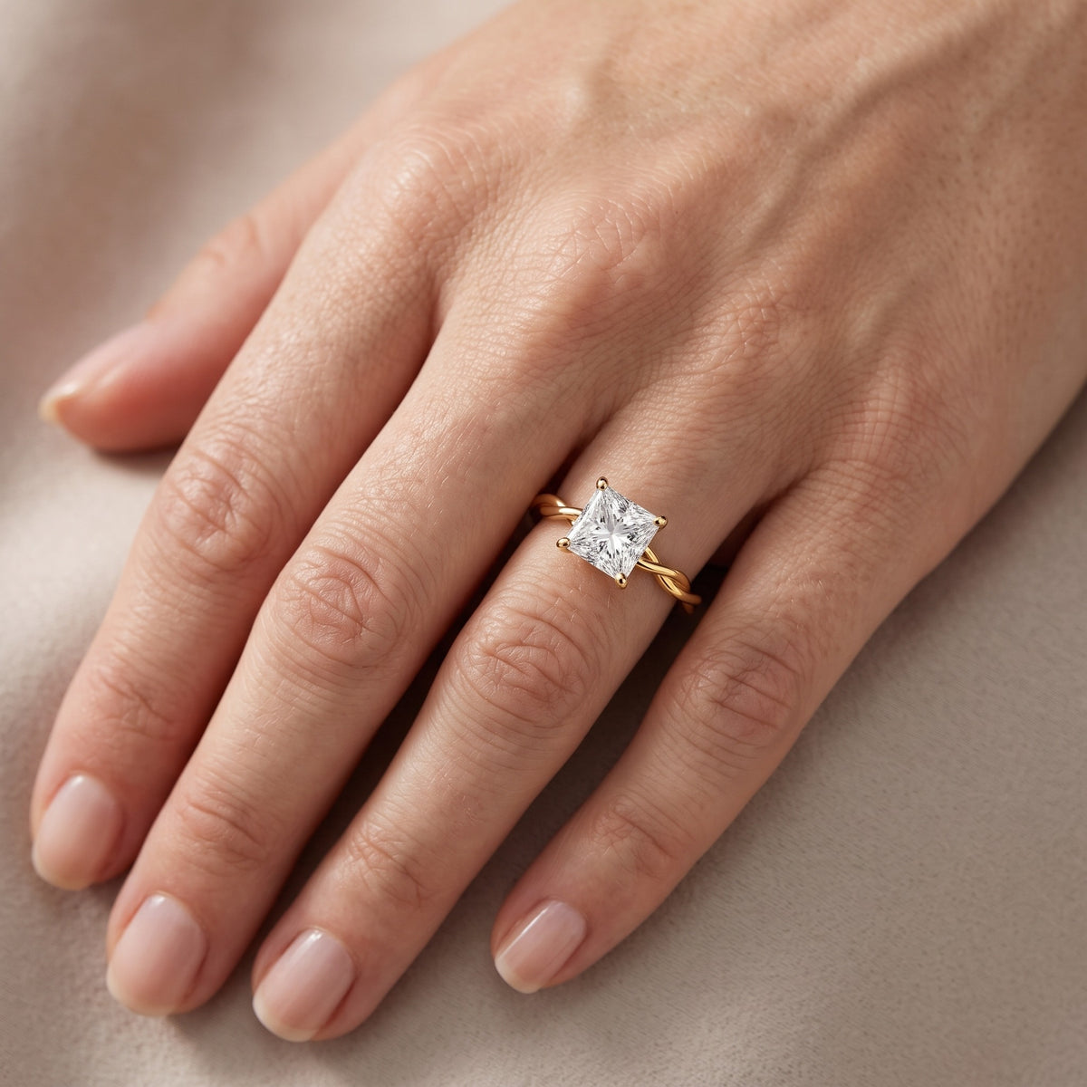 Iris Twist Princess Diamond Engagement Ring in Yellow Gold - lifestyle.jpg