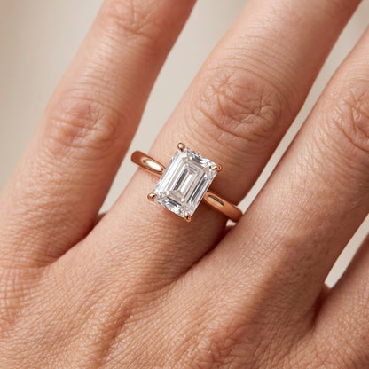 Kalia Knife Edge Solitaire Emerald Diamond Engagement Ring in Rose Gold - lifestyle.jpg