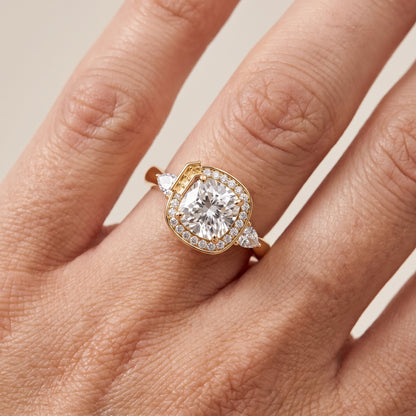 Eliza Halo Sidestone Cushion Diamond Engagement Ring in Yellow Gold - lifestyle.jpg