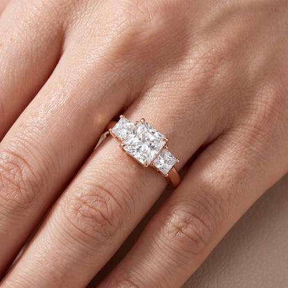 Sienna Three-Stone Radiant Diamond Ring in Rose Gold - lifestyle.jpg