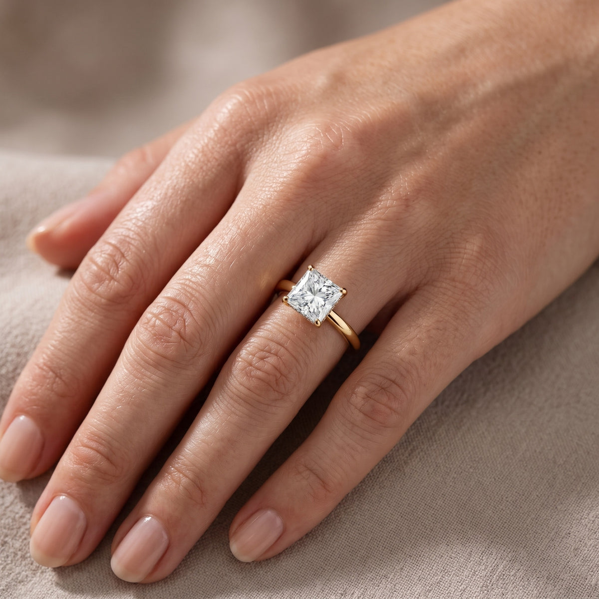 Charlotte Charm Solitaire Princess Diamond Engagement Ring in Yellow Gold - lifestyle.jpg