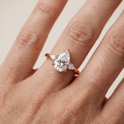 Leila Three-Stone Pear Diamond Engagement Ring in Rose Gold - lifestyle.jpg