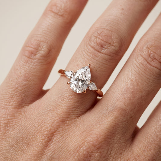 Leila Three-Stone Pear Diamond Engagement Ring in Rose Gold - lifestyle.jpg