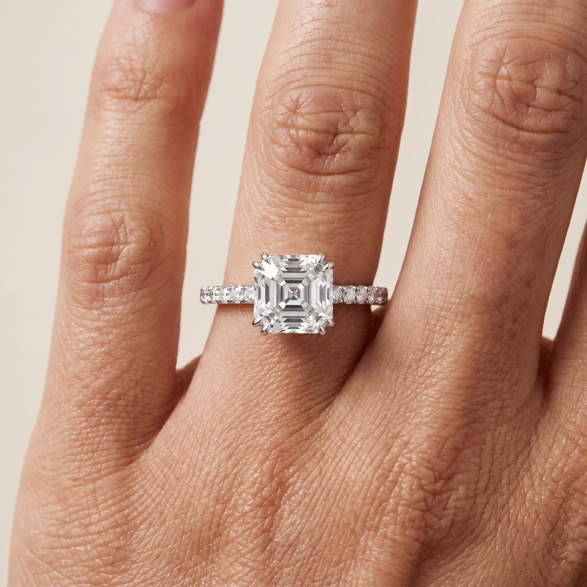 Novara Solitaire Pavé Asscher Diamond Ring in White Gold - lifestyle.jpg