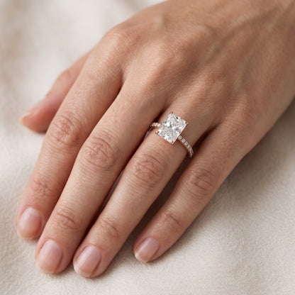 Juna French Pavé Solitaire Radiant Diamond Engagement Ring in Rose Gold - lifestyle.jpg