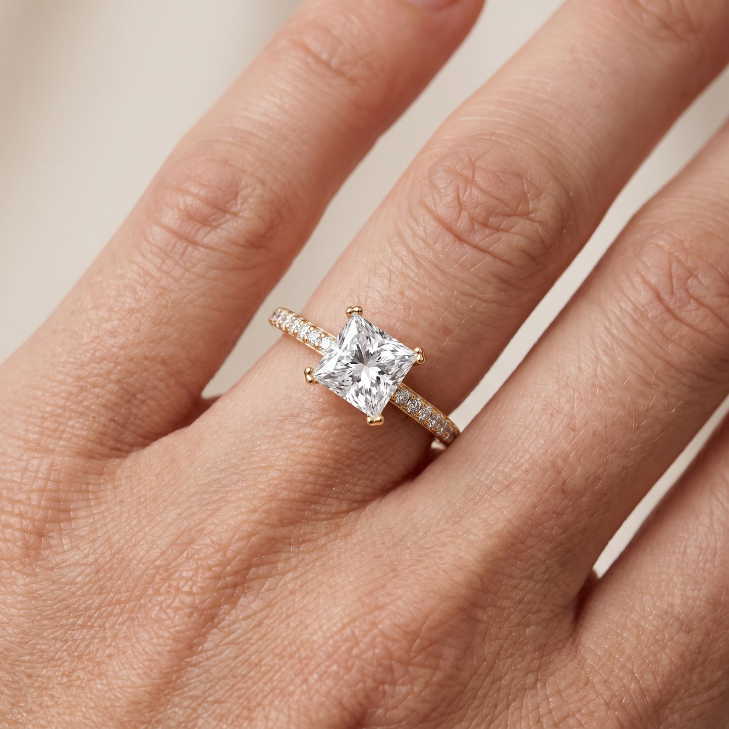 Violet Hidden Halo Pavé Princess Diamond Ring in Yellow Gold - lifestyle.jpg