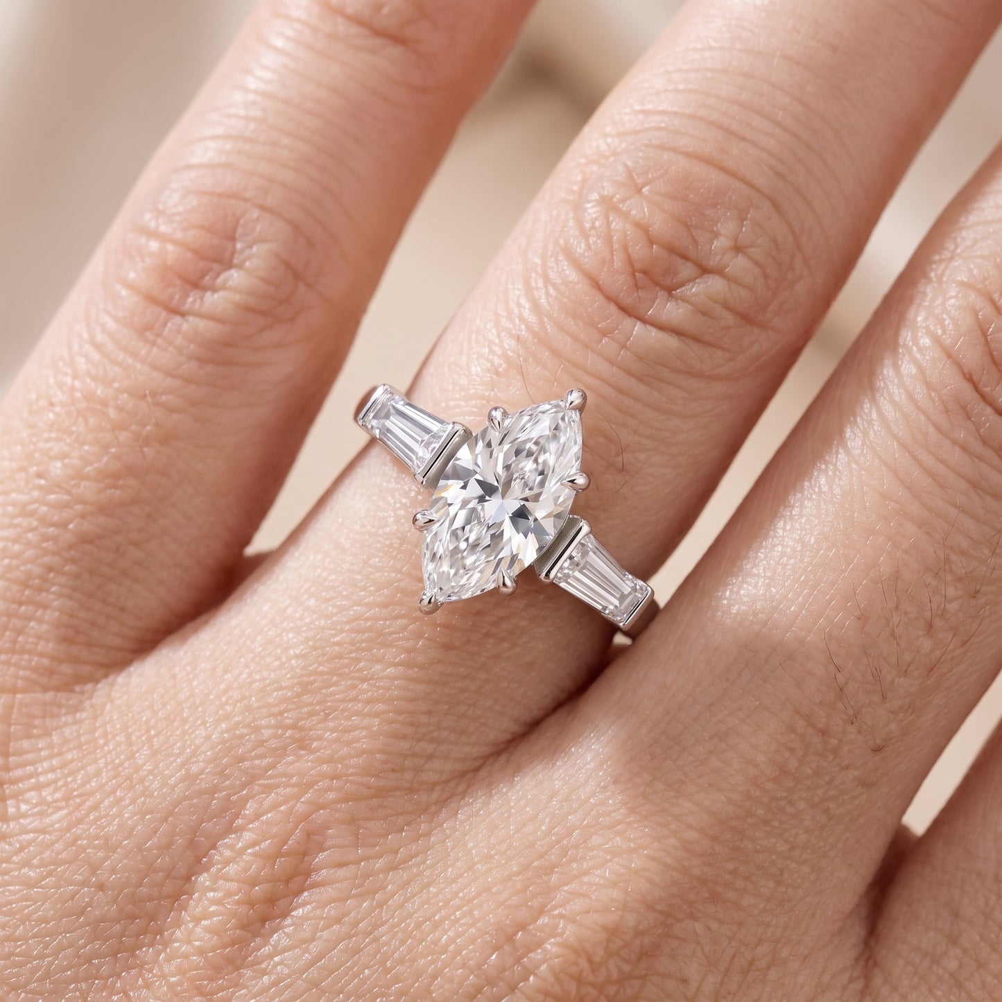 Layla Tapered Baguette Marquise Diamond Ring in White Gold - lifestyle.jpg