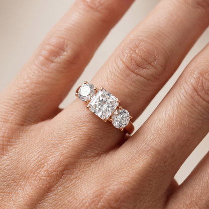 Esme Three-Stone Tapered Radiant Diamond Ring in Rose Gold - lifestyle.jpg