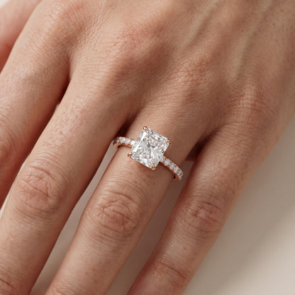 Juna French Pavé Solitaire Radiant Diamond Engagement Ring in Rose Gold - lifestyle.jpg