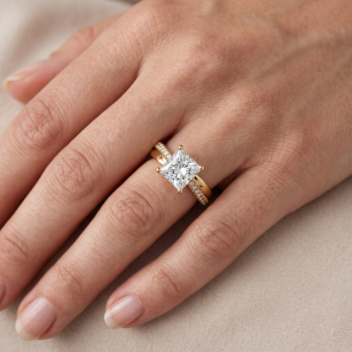 Loma Bypass Pavé Princess Diamond Engagement Ring in Rose Gold - lifestyle.jpg