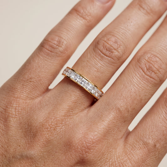 Louise Channel Set Princess Diamond Eternity Band in Yellow Gold - lifestyle.jpg