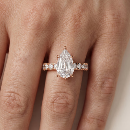 Delaney Hidden Halo French Pavé Step Cut Pear Diamond Engagement Ring in Rose Gold - lifestyle.jpg