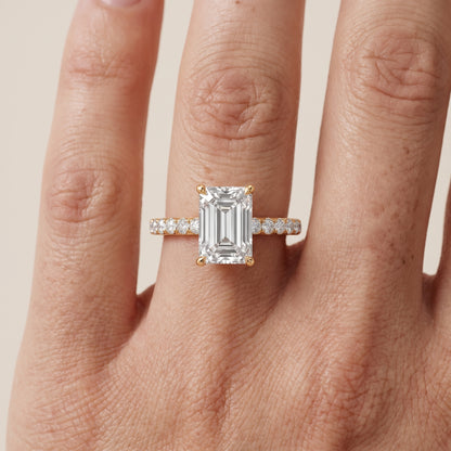 Thea Hidden Halo Pavé Emerald Diamond Engagement Ring in Yellow Gold - lifestyle.jpg