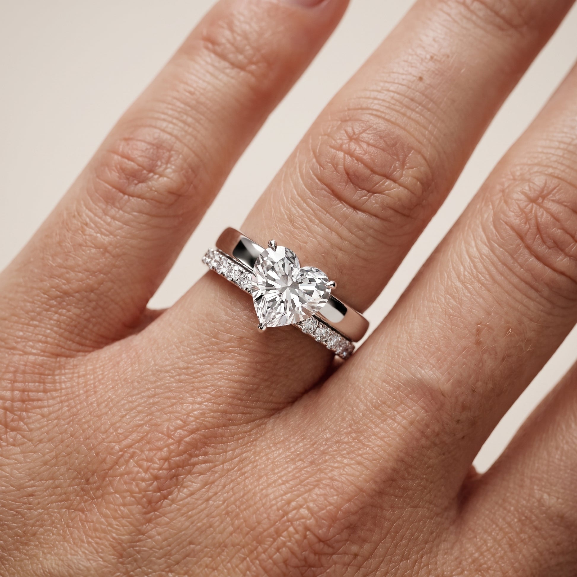 Veda Split Shank Pavé Heart Diamond Engagement Ring in Silver - lifestyle.jpg