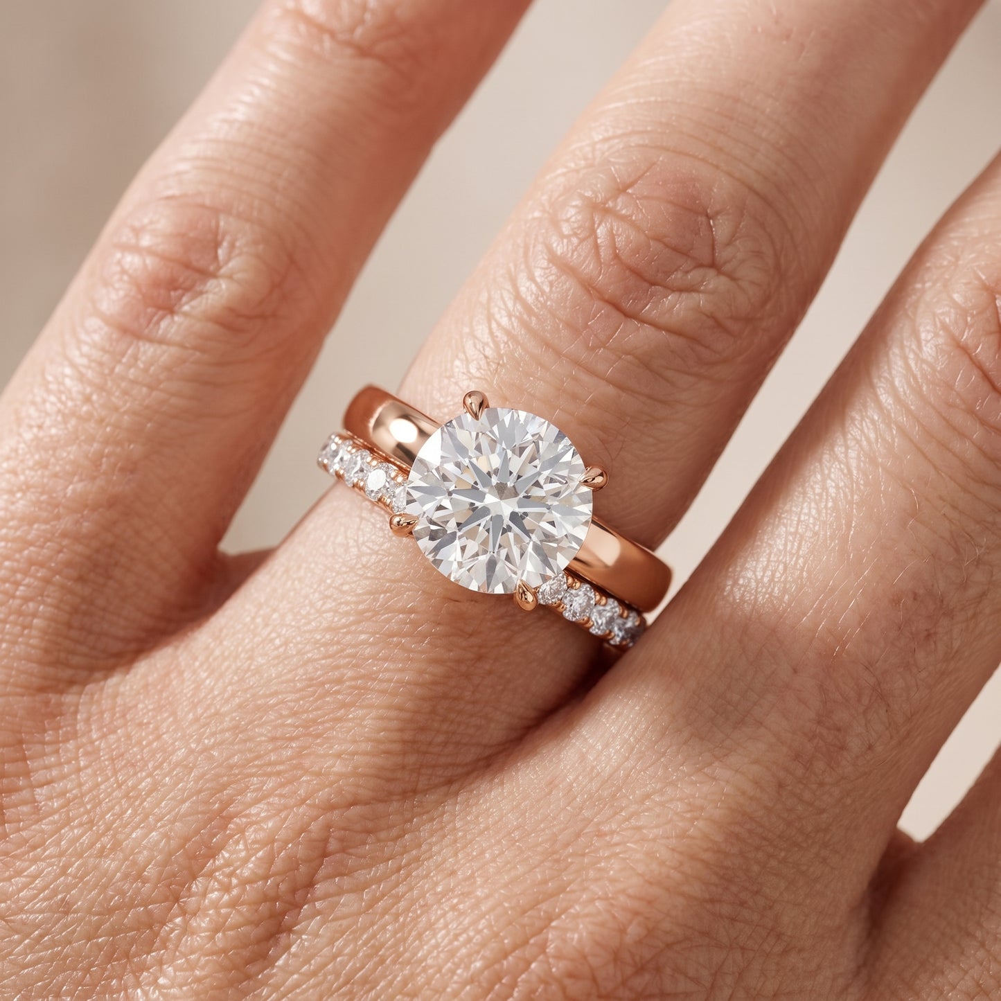 Veda Split Shank Pavé Round Diamond Engagement Ring in Rose Gold - lifestyle.jpg