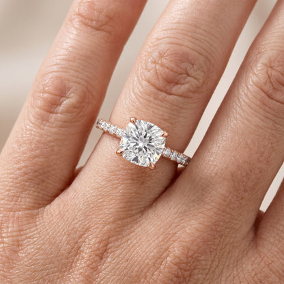 Ione Solitaire Pavé Cushion Diamond Engagement Ring in Rose Gold - lifestyle.jpg