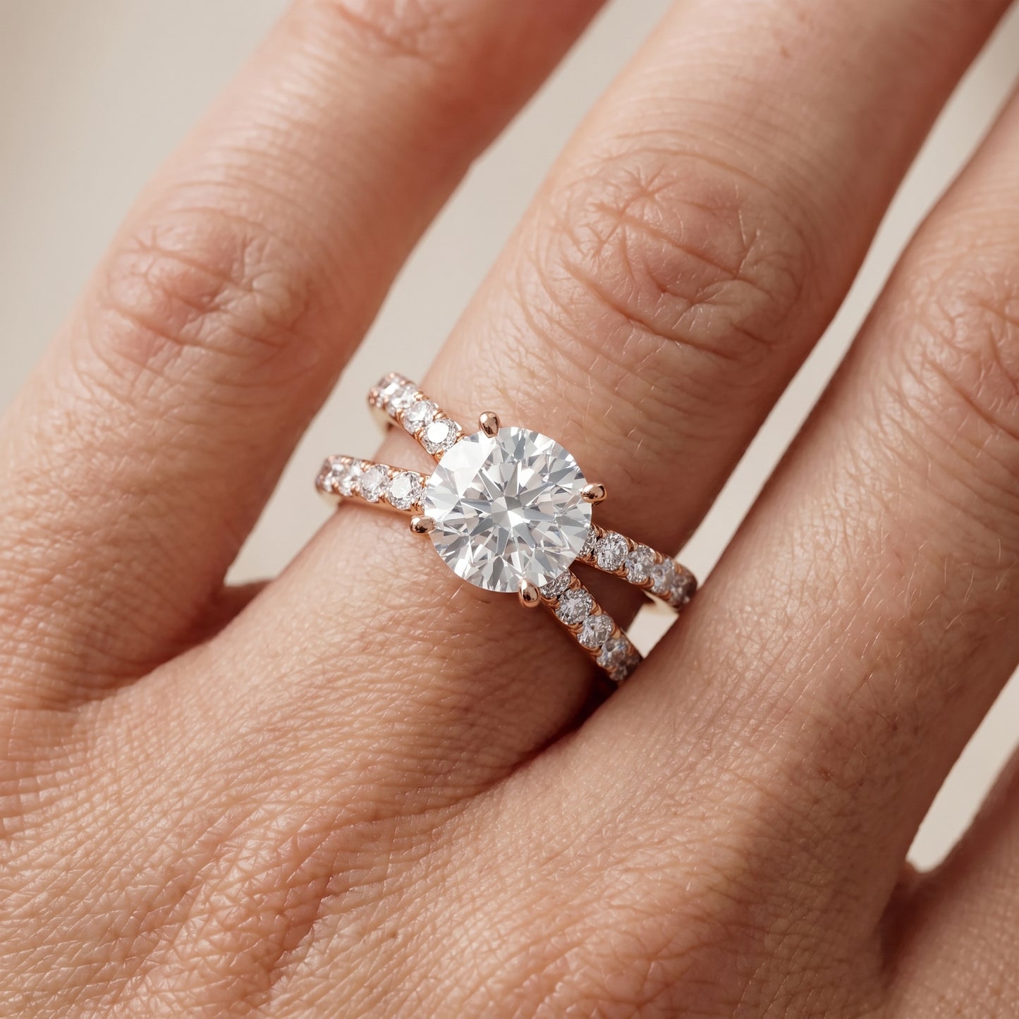 Lior Criss Cross Pavé Round Diamond Engagement Ring in Rose Gold - lifestyle.jpg