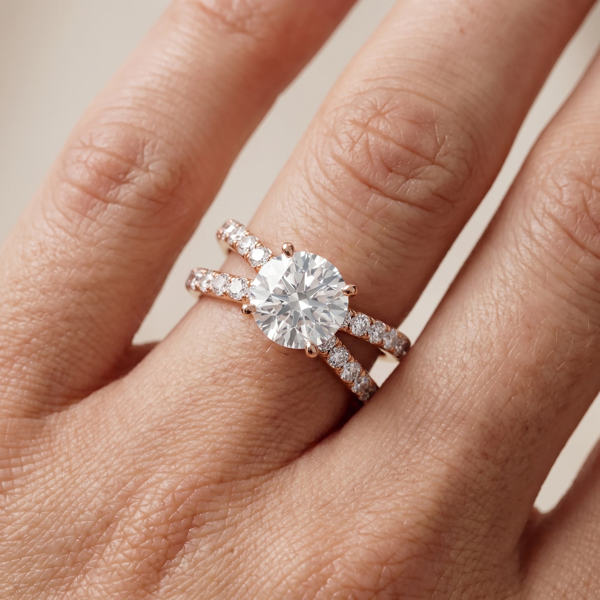 Lior Criss Cross Pavé Round Diamond Engagement Ring in Rose Gold - lifestyle.jpg