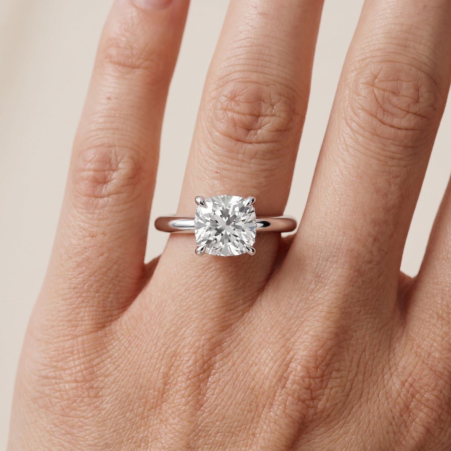 Amaya Hidden Halo Cushion Diamond Ring in Silver - lifestyle.jpg
