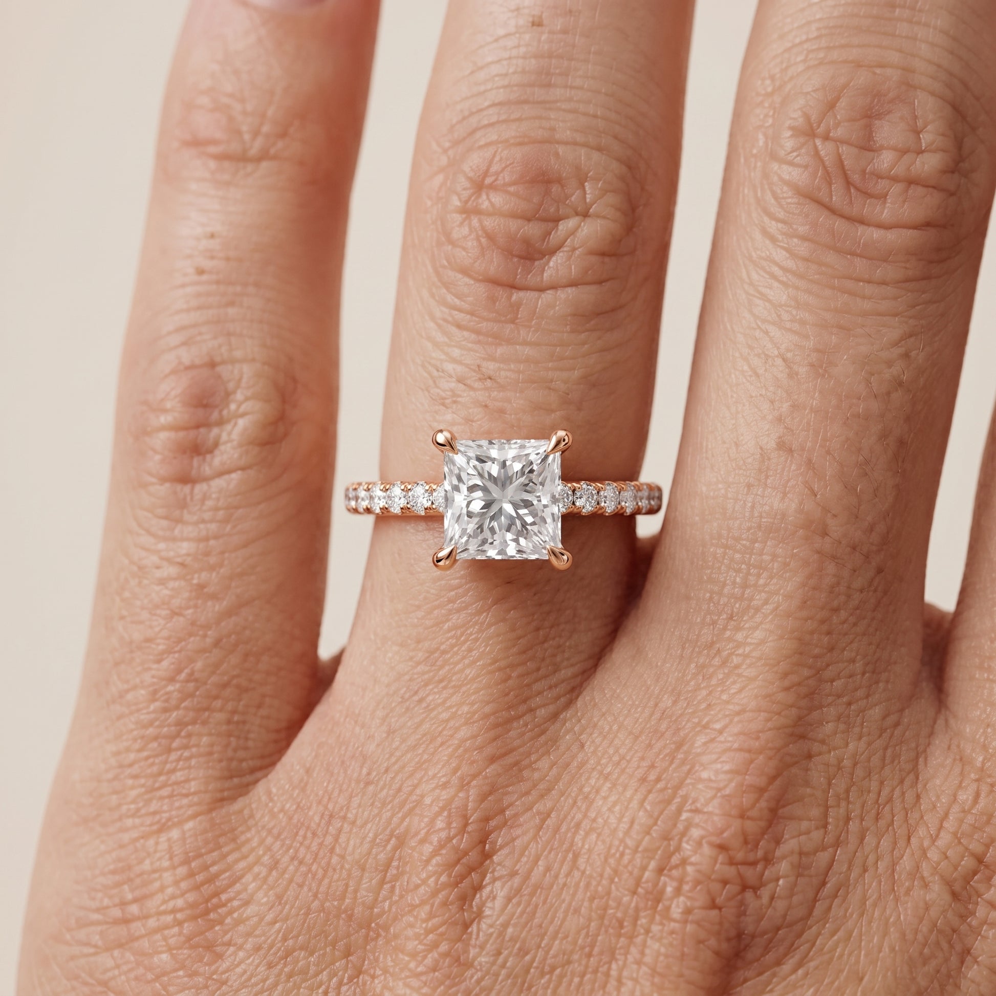 Maya Hidden Halo Pavé Princess Diamond Engagement Ring in Rose Gold - lifestyle.jpg