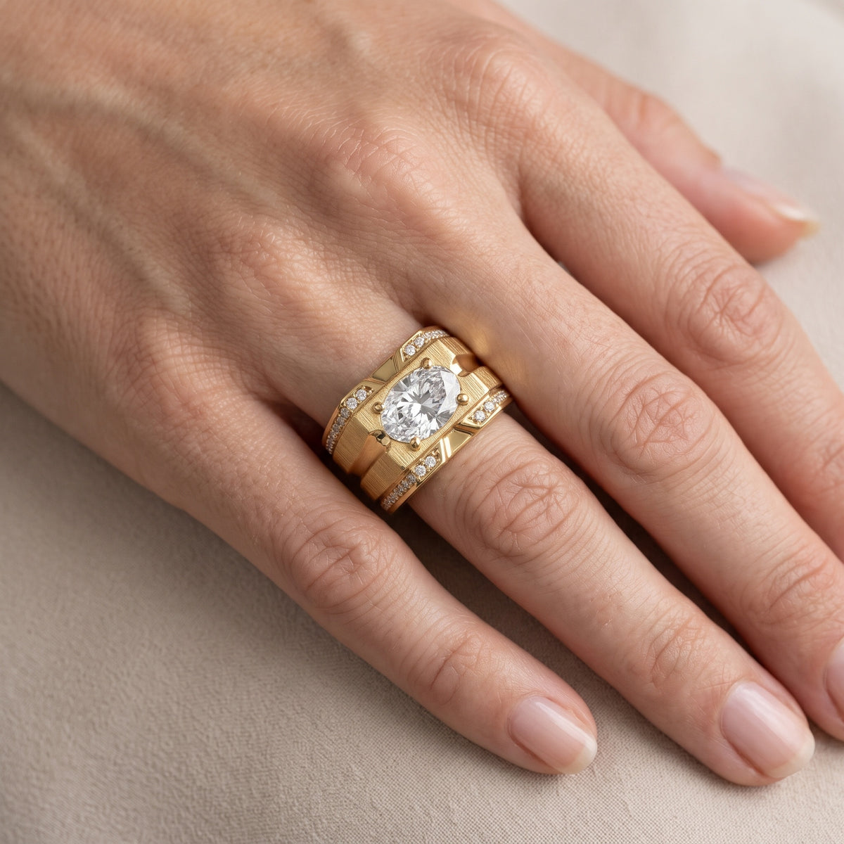 Lodi Wide Band Pavé Oval Diamond Engagement Ring in Silver - lifestyle.jpg