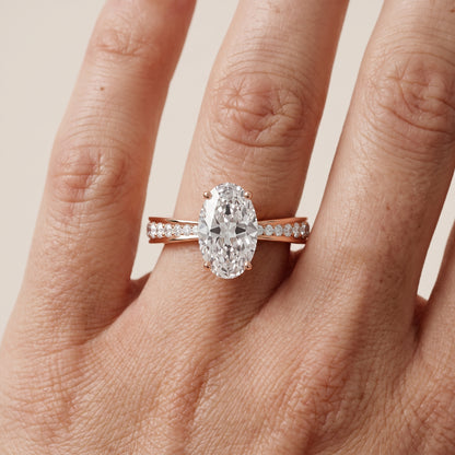 Rhea Sidestone Pavé Oval Diamond Engagement Ring in Rose Gold - lifestyle.jpg
