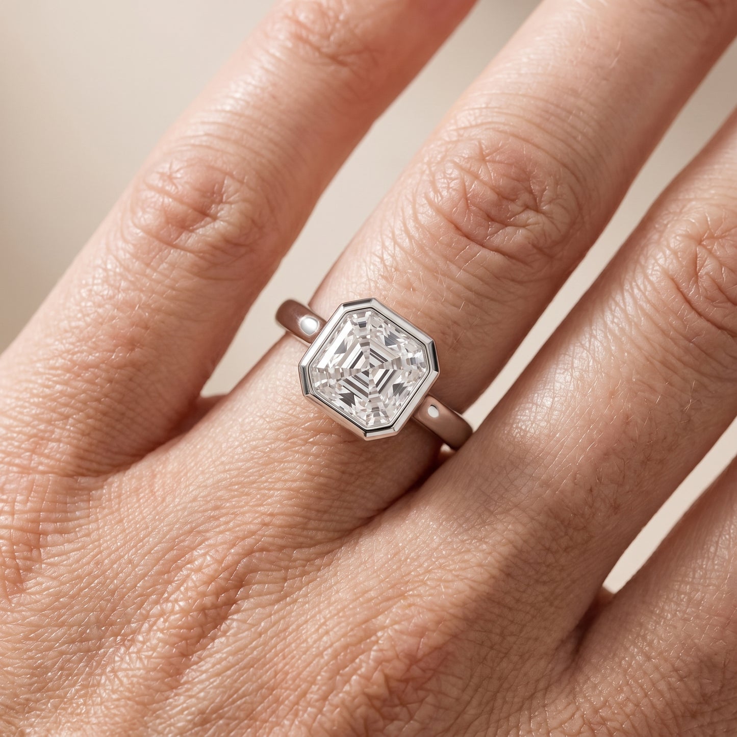Jolie Bezel Solitaire Asscher Diamond Engagement Ring in White Gold - lifestyle.jpg