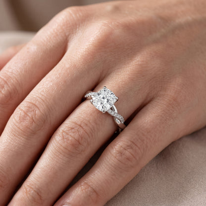 Twisted Side Stone Cushion Diamond Engagement Ring in Platinum - lifestyle.jpg