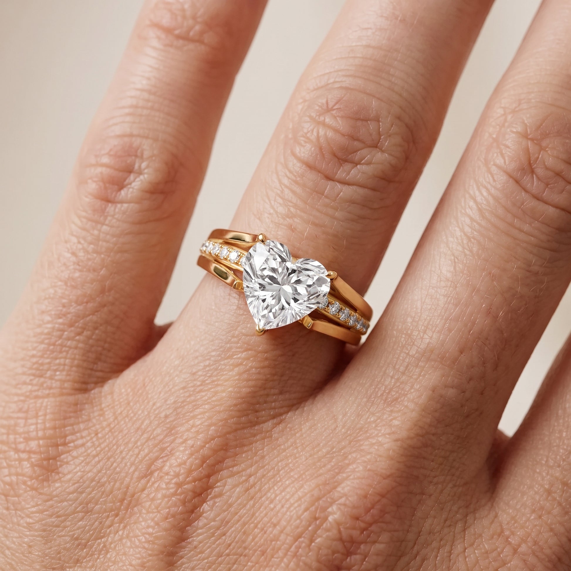 Scarlett Split Shank Pavé Heart Diamond Ring in Yellow Gold - lifestyle.jpg