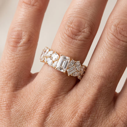 Isha Cluster Emerald & Pear Diamond Anniversary Ring in Yellow Gold - lifestyle.jpg