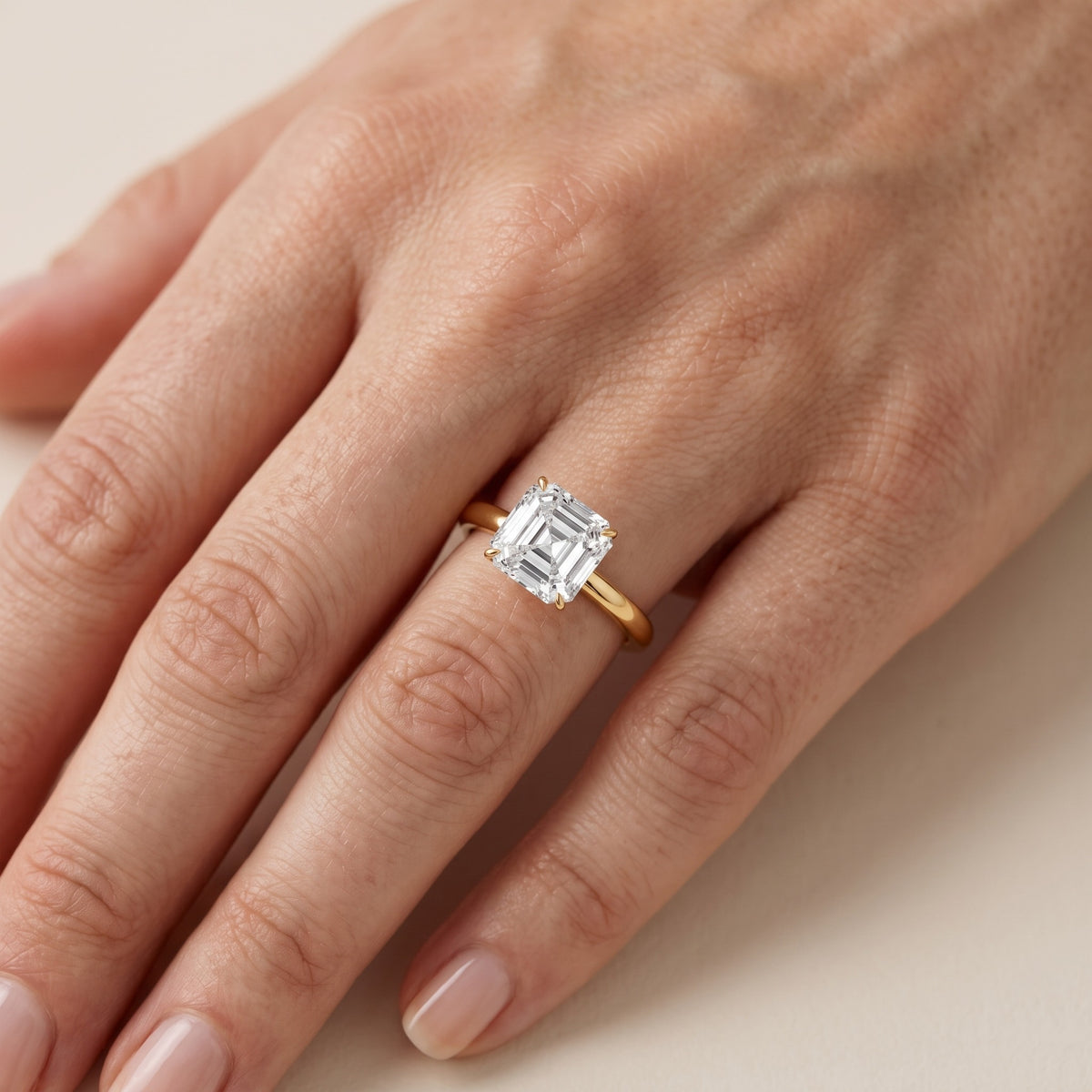 Serena Blossom Solitaire Asscher Diamond Ring in Yellow Gold - lifestyle.jpg