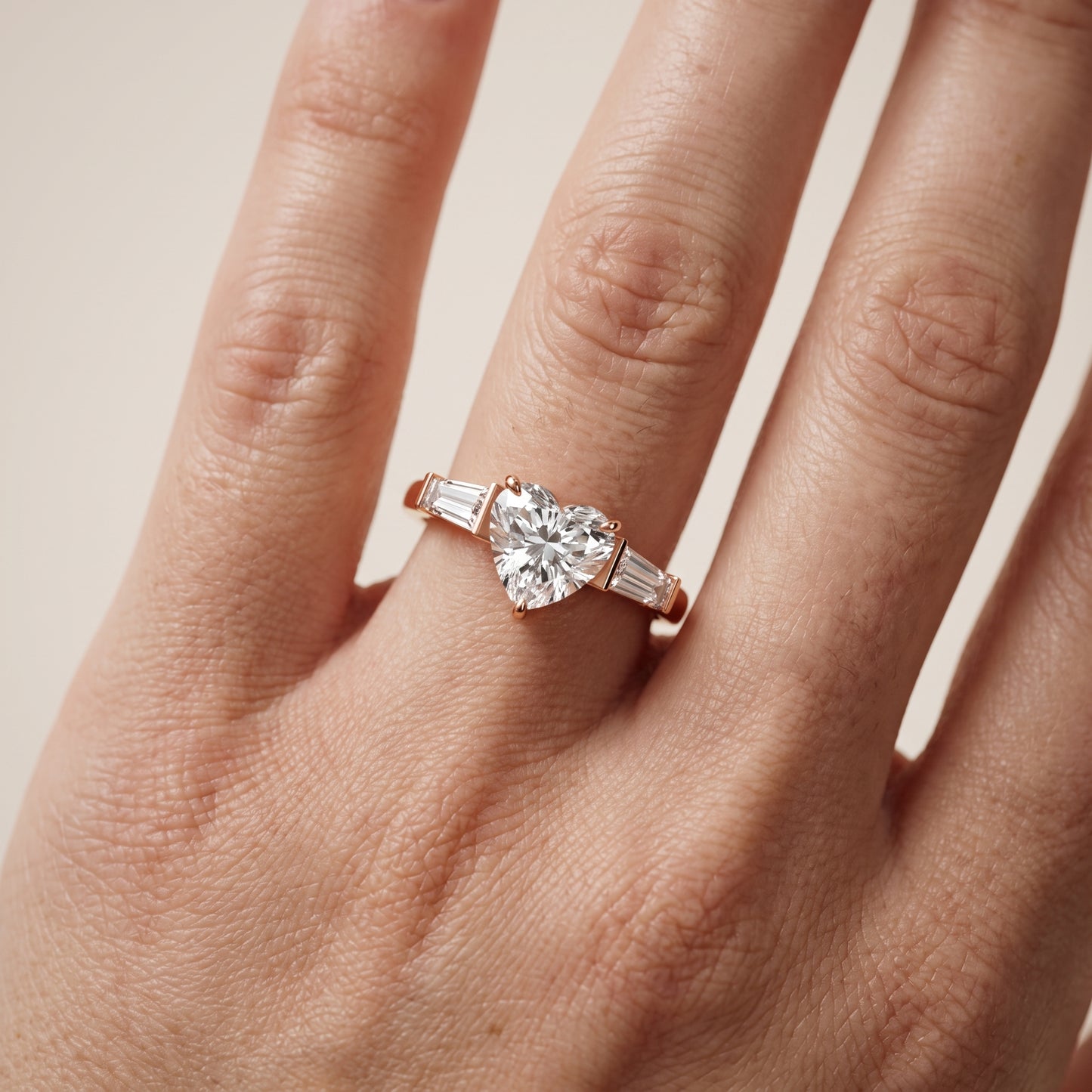 Zelda Tapered Baguette Heart Diamond Engagement Ring in Rose Gold - lifestyle.jpg