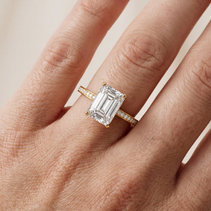 Naia Hidden Halo Emerald Diamond Ring in Yellow Gold - lifestyle.jpg