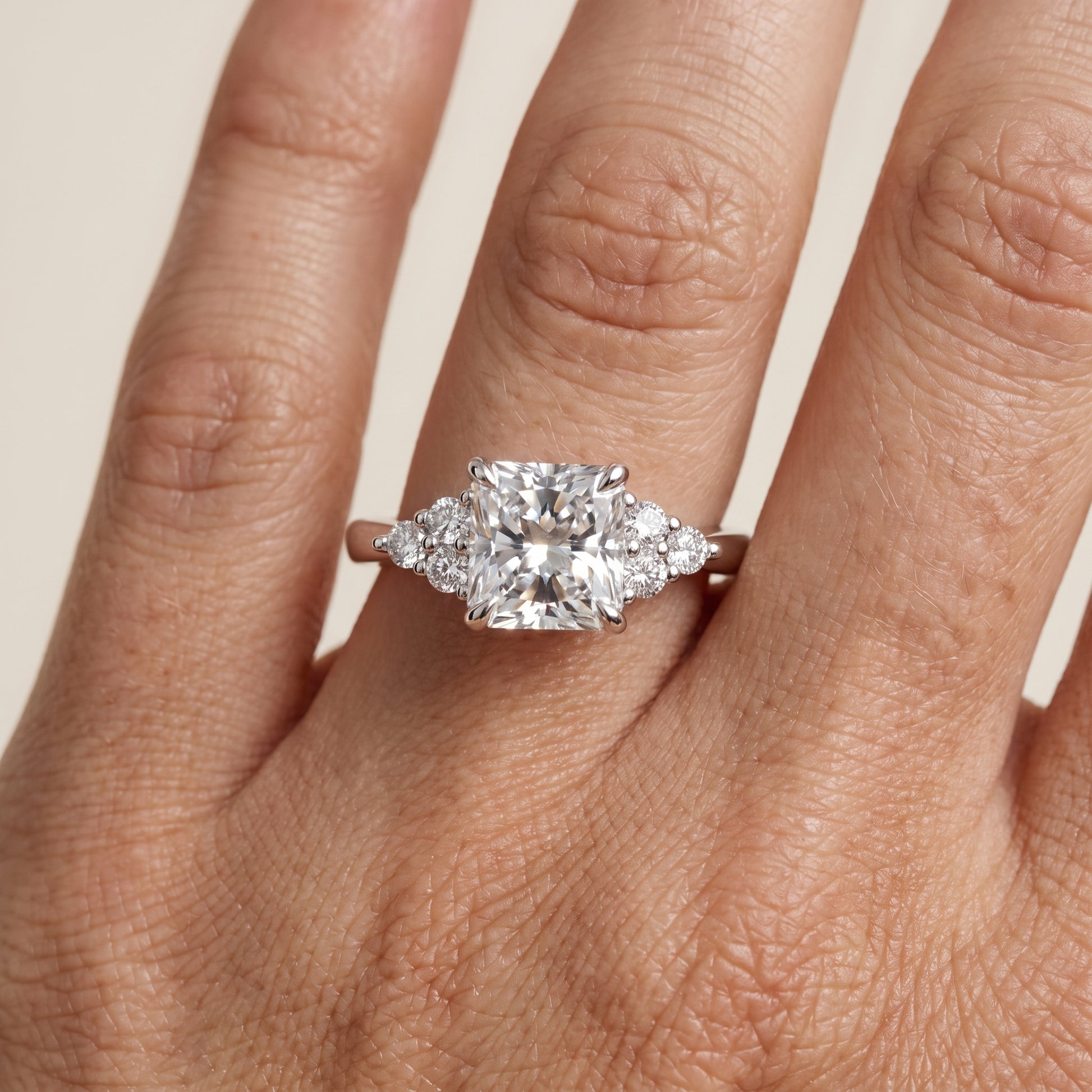 Anya Sidestone Cluster Radiant Diamond Ring in White Gold - lifestyle.jpg