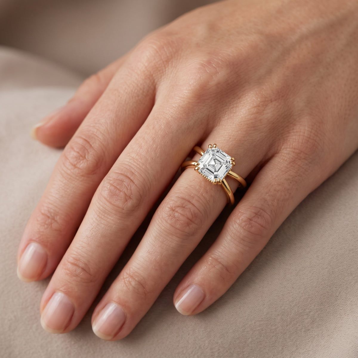 Yvonne Crossover Solitaire Asscher Diamond Engagement Ring in White Gold - lifestyle.jpg