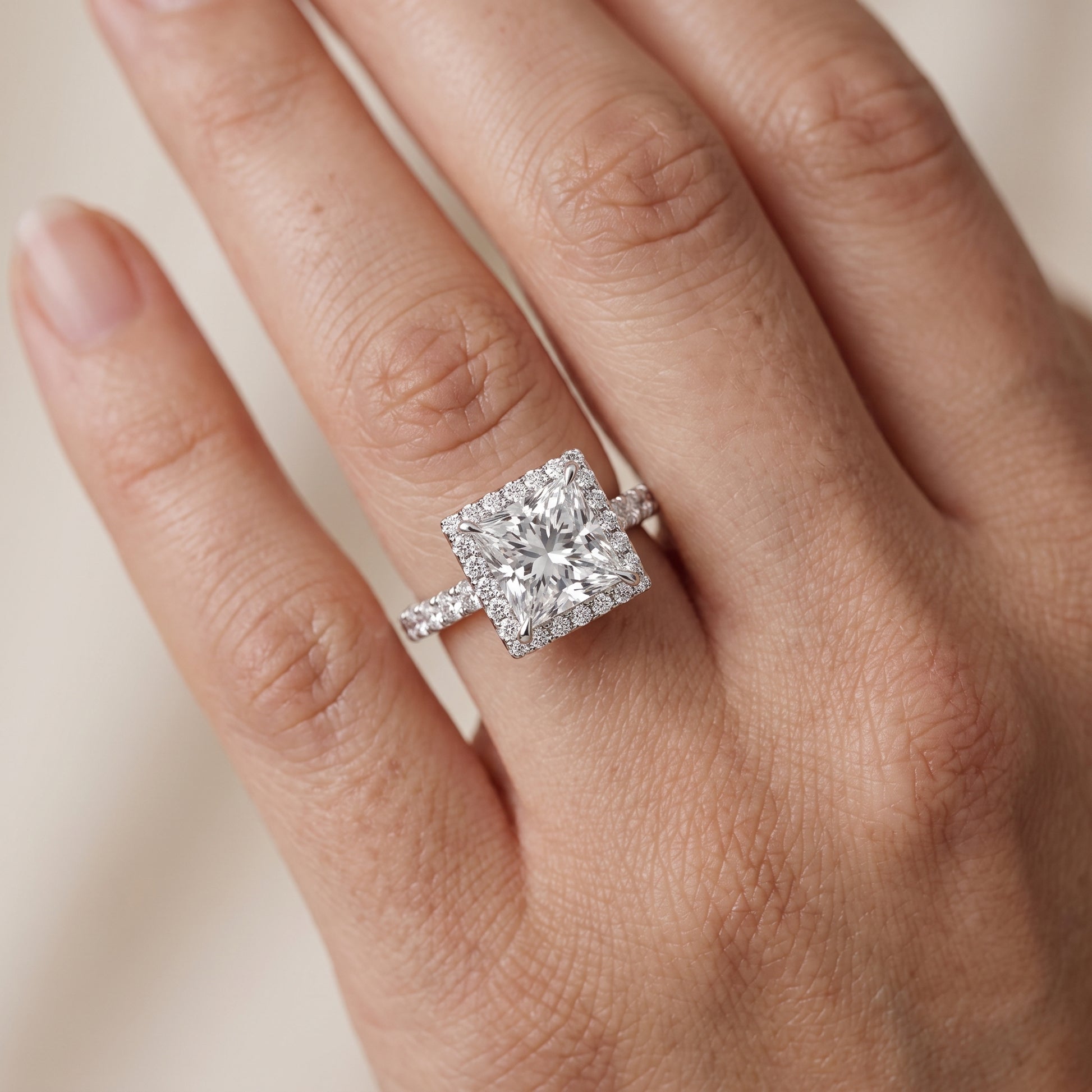 Chloe Halo Pavé Princess Diamond Ring in Platinum - lifestyle.jpg