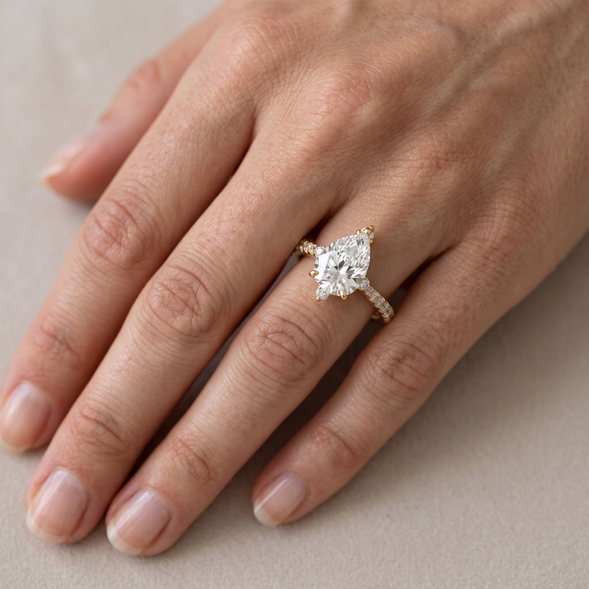 Jocelyn Crown Pavé Pear Diamond Engagement Ring in Silver - lifestyle.jpg